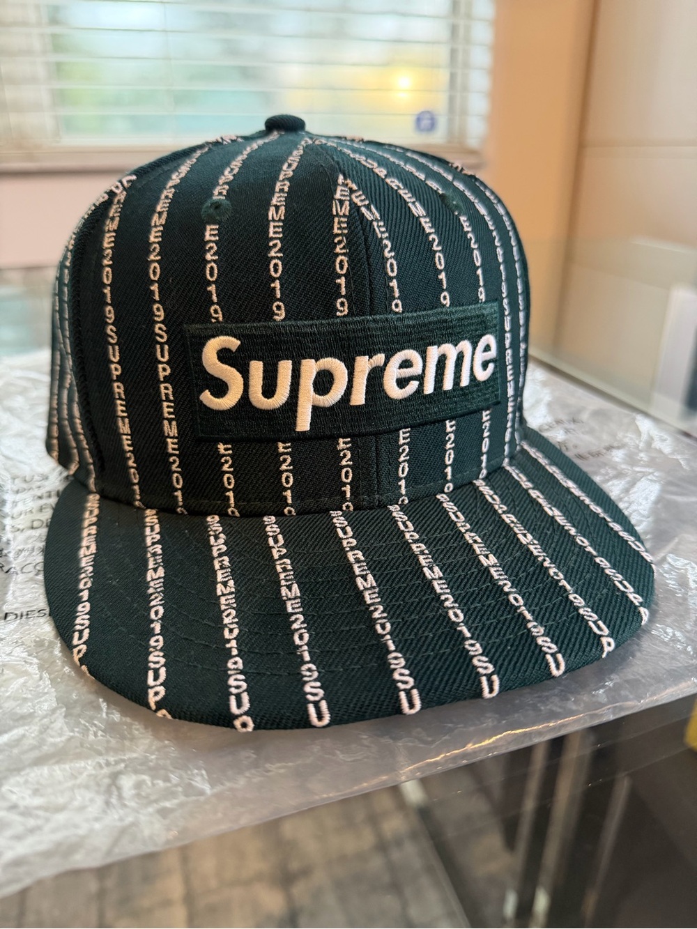 Supreme Dark Green Pinstripe Embroidered Logo Cap